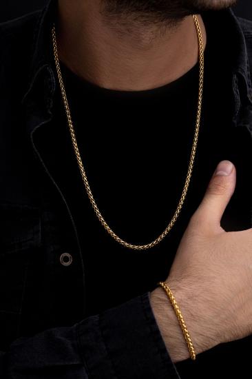 Vog Çelik -Altın Kaplama Spiga Model Sevgiliye - Eşe - Babaya - Arkadaşa Kolye V Bileklik Hediye Set