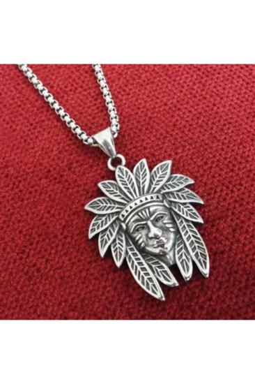 Kızılderili Reisi Kafası Çelik Sevgiliye - Eşe - Babaya - Arkadaşa Hediye Çelik Kolye