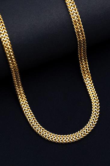 Çift Sıra Örgü Model Altın Kaplama Unisex Çelik - Sevgiliye - Eşe - Babaya - Arkadaşa Çelik Kolye