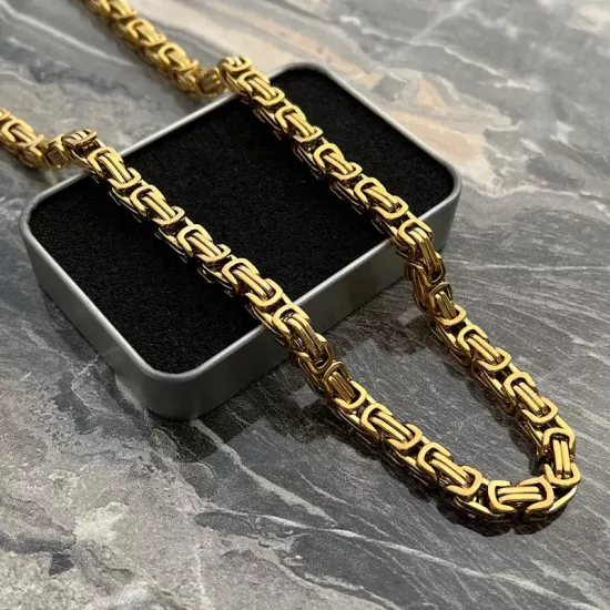 7Mm Kral Model Sarı Renk Çelik Sevgiliye - Eşe - Babaya - Arkadaşa Hediye Kolye