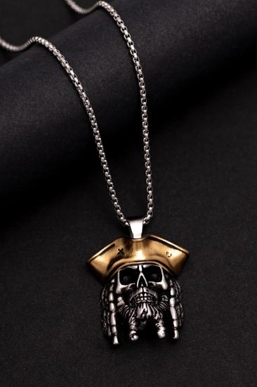 Jack Sparrow Figürlü Beyaz - Sarı Çelik Kolye - Sevgiliye - Eşe - Babaya - Arkadaşa Hediye Kolye