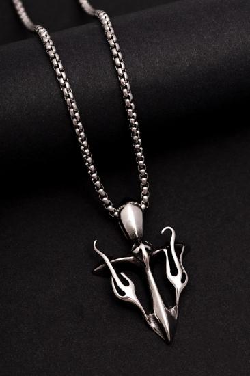 Haç Savaşçı Alev Kılıcı Figürlü Erkek Çelik Kolye - Sevgiliye - Eşe - Babaya - Arkadaşa Hediye Kolye