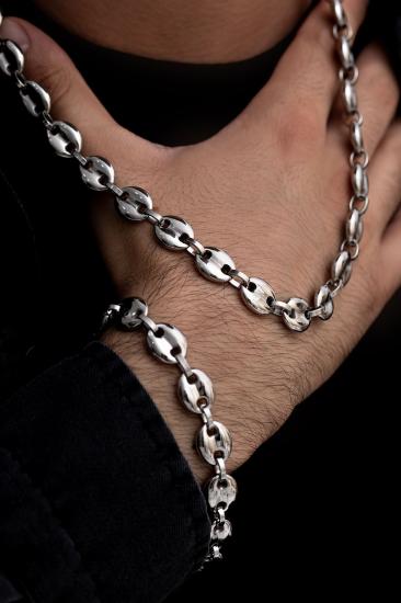 Vog Çelik - Gemici Model Sevgiliye,Babaya,Arkadaşa Hediye Kolye V Bileklik Çelik Set