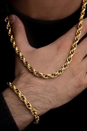 Vog Çelik-Gerçek Altın Kaplama Sarmal Model Sevgiliye,Babaya,Arkadaşa Kolye V Bileklik Set