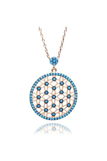 Vog Firuze Taşlı Yaşam Çiçeği 925 Ayar Gümüş Rose Sevgiliye,Anneye,Eşe,Arkadaşa Hediye Kolye