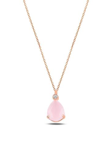 Vog Pembe Damla Taşlı 925 Ayar Gümüş Sevgiliye,Anneye,Eşe,Arkadaşa Hediye Kolye