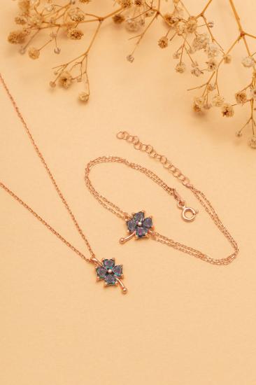 Mistik Topaz Yonca Set • 925 Ayar Gümüş  Sevgiliye  • Eşe • Anneye • Arkadaşa Bileklik V Kolye Set