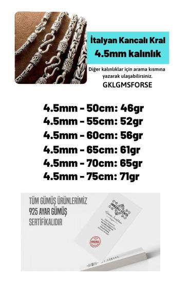 4.5mm Italyan Kancalı Kral Model 925 Ayar Gümüş Kolye Zincir