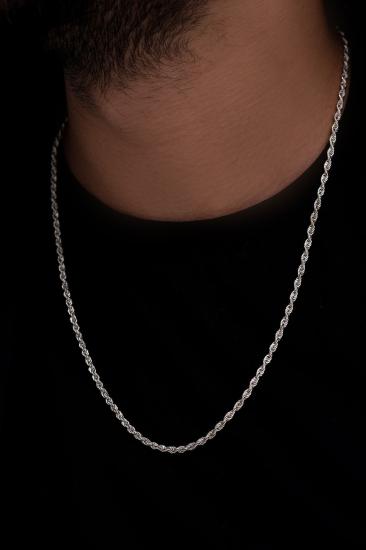 Vog 3mm Burma Model Halat Zincir 925 Ayar Unisex Gümüş Kolye