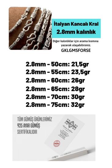 2.8mm Italyan Kancalı Kral Model 925 Ayar Gümüş Kolye Zincir