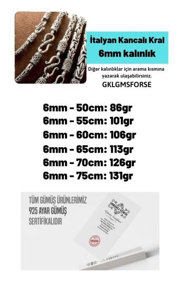 6mm Italyan Kancalı Kral Model 925 Ayar Gümüş Kolye Zincir