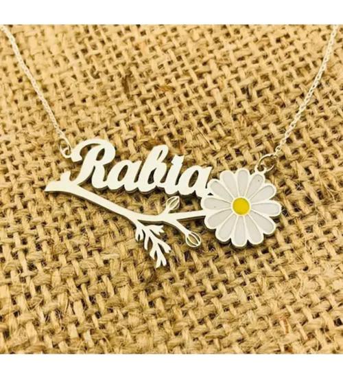 Rabia Yazılı Papatya İsim Kolye 925 Gümüş  • Sevgiliye • Eşe • Anneye • Arkadaşa Hediye Kolye
