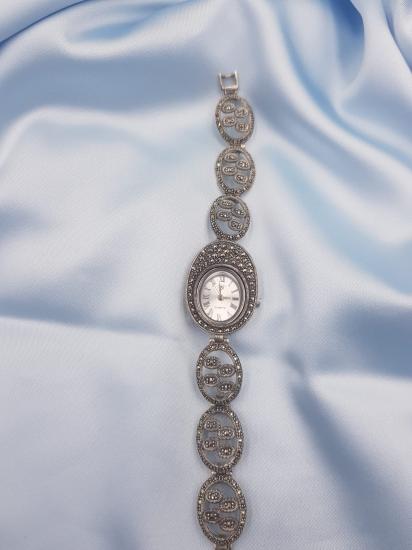 Vog Elips Model 925 Ayar Gümüş Sevgiliye,Anneye,Arkadaşa Hediye Markazit Taşlı Saat