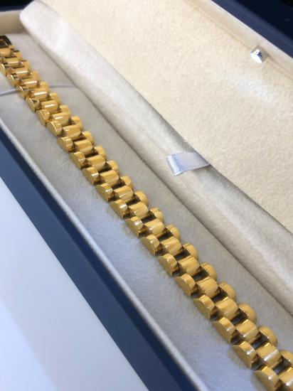 Erkek Çelik Bileklik Sarı Altın Kaplama Lüks Bukle Ince Model • Işıklı Kutuda