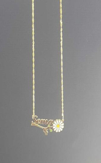  Vog Kişiye Özel Sema Yazılı Papatya Isim Kolye Sevgiliye,Anneye,Arkadaşa 925 Ayar Gümüş Kolye