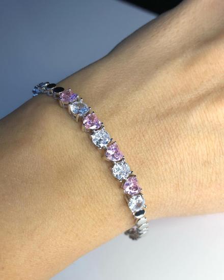 Swarovskix Pembe Kalp Taşlı Gümüş • Işıklı Kutuda • Sevgiliye • Eşe • Hediye Bileklik 