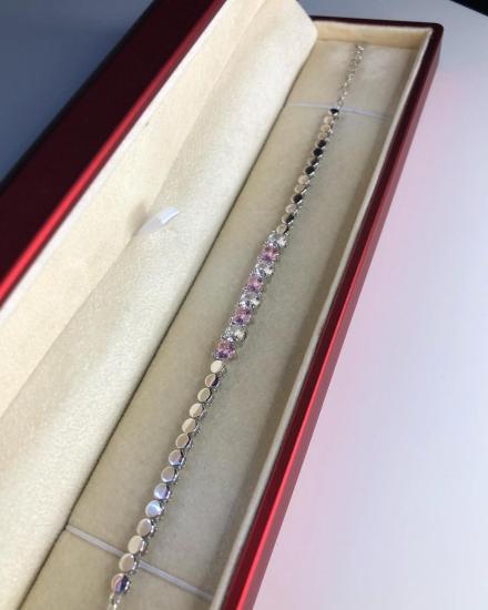 Swarovskix Pembe Kalp Taşlı Gümüş • Işıklı Kutuda • Sevgiliye • Eşe • Hediye Bileklik 