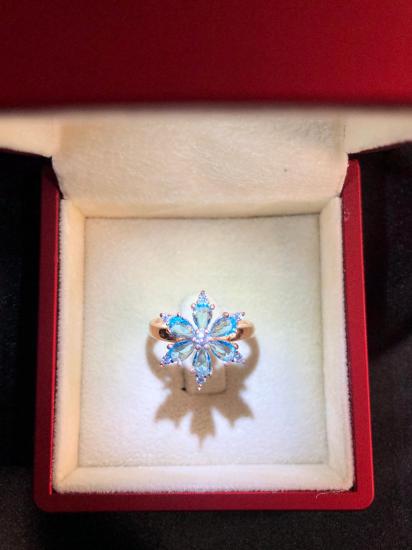 Vog Turkuaz Mavisi Unutma Beni Çiçeği Rose Renk 925 Ayar Gümüş Sevgiliye,Eşe Hediye Yüzük