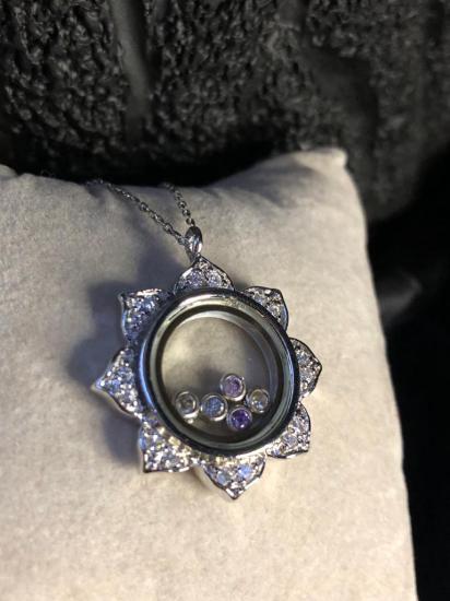 Vog Chopard Model Cam Kesim Tasarım Mix Taşlı Çiçek Detaylı 925 Ayar Gümüş Hediye Kolye
