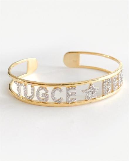 Vog Kişiye Özel Taşlı V Figürlü İsim Bilezik 925 Ayar Gümüş Sevgiliye,Anneye,Arkadaşa Hediye Kelepçe