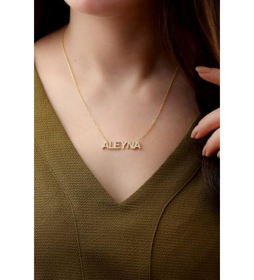 Vog Kişiye Özel Aleyna Taşlı İsim Kolye 925 Ayar Gümüş Sevgiliye,Eşe,Anneye,Arkadaşa Hediye Kolye