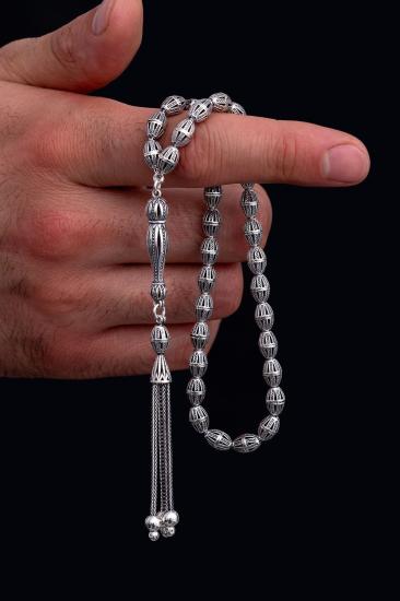 Erkek Gümüş Tesbih - Devran Arpa Kesim 925 Ayar Gümüş Sevgiliye - Babaya 2 Harf Hediyeli Tesbih