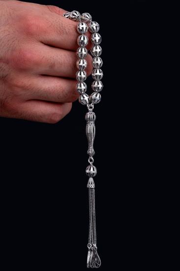 Erkek Gümüş Tesbih - Mahfuz Püre Kesim 925 Ayar Gümüş Sevgiliye - Babaya 2 Harf Hediyeli Tesbih