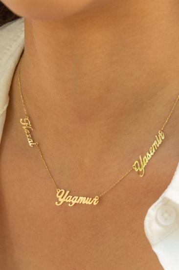 Vog Kişiye Özel 3’Lü İsim Kolye 14 Ayar (585) Yeşil Altın Sevgiliye,Eşe,Anneye Hediye Kolye