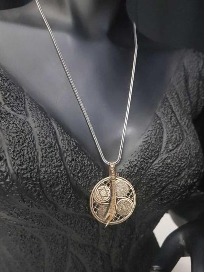 Vog Unisex Zülfikar Kılıcı V 5 Dua Yazılı Hz.Süleyman Mühürlü Gümüş Dönen Madalyon Kolye