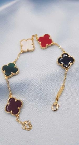 Kadın Çelik Bileklik - 4 Yapraklı Yonca 5’li Mix V Karışık Taşlı Büyük Boy • Işıklı Kutuda • Sevgiliye  