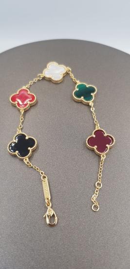 Kadın Çelik Bileklik - 4 Yapraklı Yonca 5’li Mix V Karışık Taşlı Büyük Boy • Işıklı Kutuda • Sevgiliye  