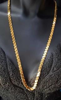 Kadın Çelik Kolye - Arpa • Pul • Halep Zincir • 18 Ayar Kayısı Renk Altın Kaplama • Kolye