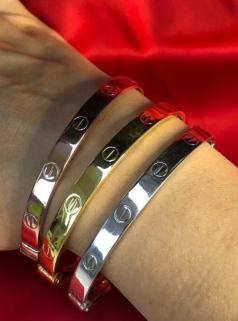 Vog 6MM Cartier Vidalı Model Kelepçe 3 Adet 925 Ayar Gümüş Beyaz Renk Sarı,Roze Seçeneği