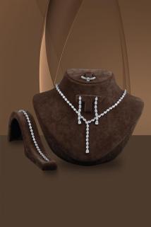 Açela Zirconia Taşlı 925 Ayar Gümüş Su Yolu Set - Düğün - Nişan - Söz - Sevgiliye - Eşe Takım