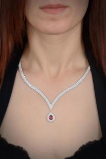 VOG ARİSSA BAYAN KIRMIZI TAŞLI GÜMÜŞ SU YOLU SET-KOLYE,BİLEKLİK,KÜPE,YÜZÜK