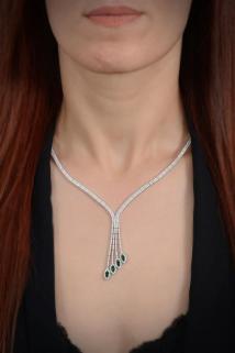 Vog Aura Yeşil Taşlı 925 Ayar Gümüş Su Yolu Set - Düğün - Nişan - Söz - Sevgiliye - Eşe Takım