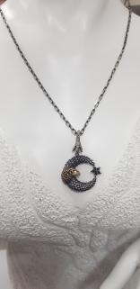 Vog Ay yıldızlı Kartal Ve Pençeşi Okside Force Zincirli 925 Ayar Gümüş Sevgiliye Eşe Kolye