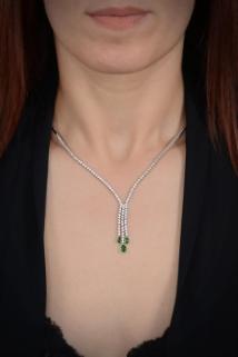 Vog Berva Yeşil Taşlı 925 Ayar Gümüş Su Yolu Set - Düğün - Nişan - Söz - Sevgiliye - Eşe Takım