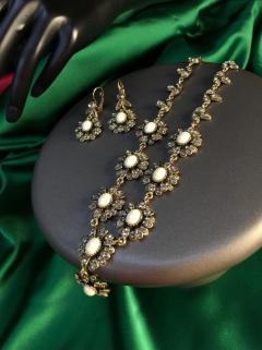 Vog Bijuteri Elmas Montür İnci Model Dizaynlı Şık Tasarım El Işi Kolye ve Küpe