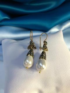 VOG  İNCİ KÜPE ŞIK TASARIM EL İŞİ BUJİTERİ İNCİ KÜPE