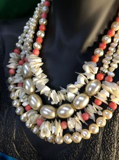 VOG BİJUTERİ MERCAN VE SEDEF DOĞALTAŞLI İNCİ DİZAYN ŞIK TASARIM EL İŞİ KOLYE (CHOKER)