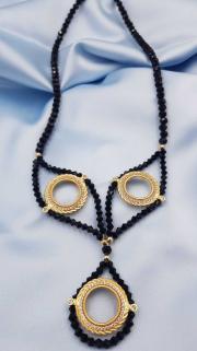 Vog Bijuteri 24 Ayar Kaplama 3’Lü Çeyrek Ve Gram Altın Takılan Siyah Kristal Taşlı KOLYE