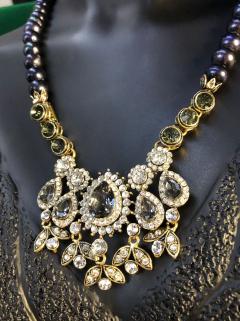 Vog Bijuteri Siyah İnci Dizayn Şık Tasarım El İşi Kolye (CHOKER)