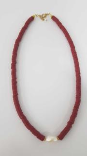 Vog Bordo Renk İnci Detaylı Fimo Kolye