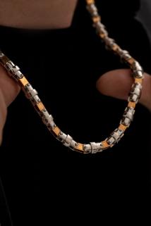 Vog  Boru Model Yeşil-Beyaz Çelik Erkek Kolye - 316 L Paslanmaz Çelik Kolye