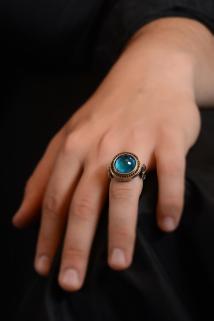Blue Topaz Aqua Marin Taşlı Kubbe Model Yanı Teşkilat-ı Mahsusa 925 Ayar Erkek Gümüş Yüzük