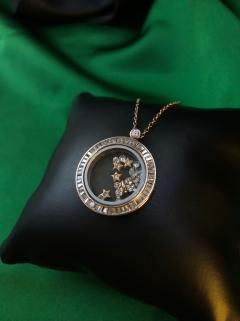 Vog Chopard Cam Fanus Tasarım Model Yıldız Ve Kelebek Fİgürlü Roze Renk 925 Ayar Gümüş Kolye