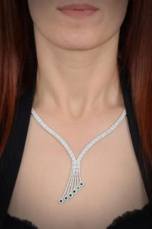 Vog Celena Yeşil Taşlı 925 Ayar Gümüş Su Yolu Set - Düğün - Nişan - Söz - Sevgiliye - Eşe Takım