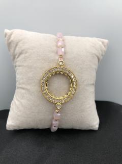 Vog Çeyrek Ve Gram Takılan 24 Ayar Kaplama Dorika Top Pembe Renk Kristal Taşlı İp Bileklik
