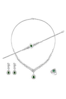 Çise Yeşil Taşlı Gümüş Su Yolu Set •Işıklı Kutuda • Düğün • Nişan • Söz • Gelin Seti Takımı